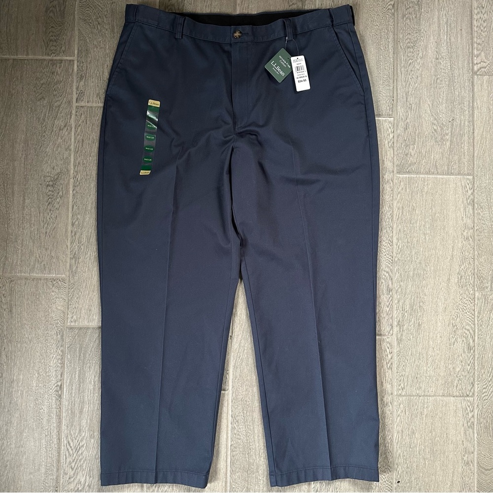 L.L. Bean Double L Chino Mens 42x29 Navy Blue Wrinkle Free Straight Leg Pants